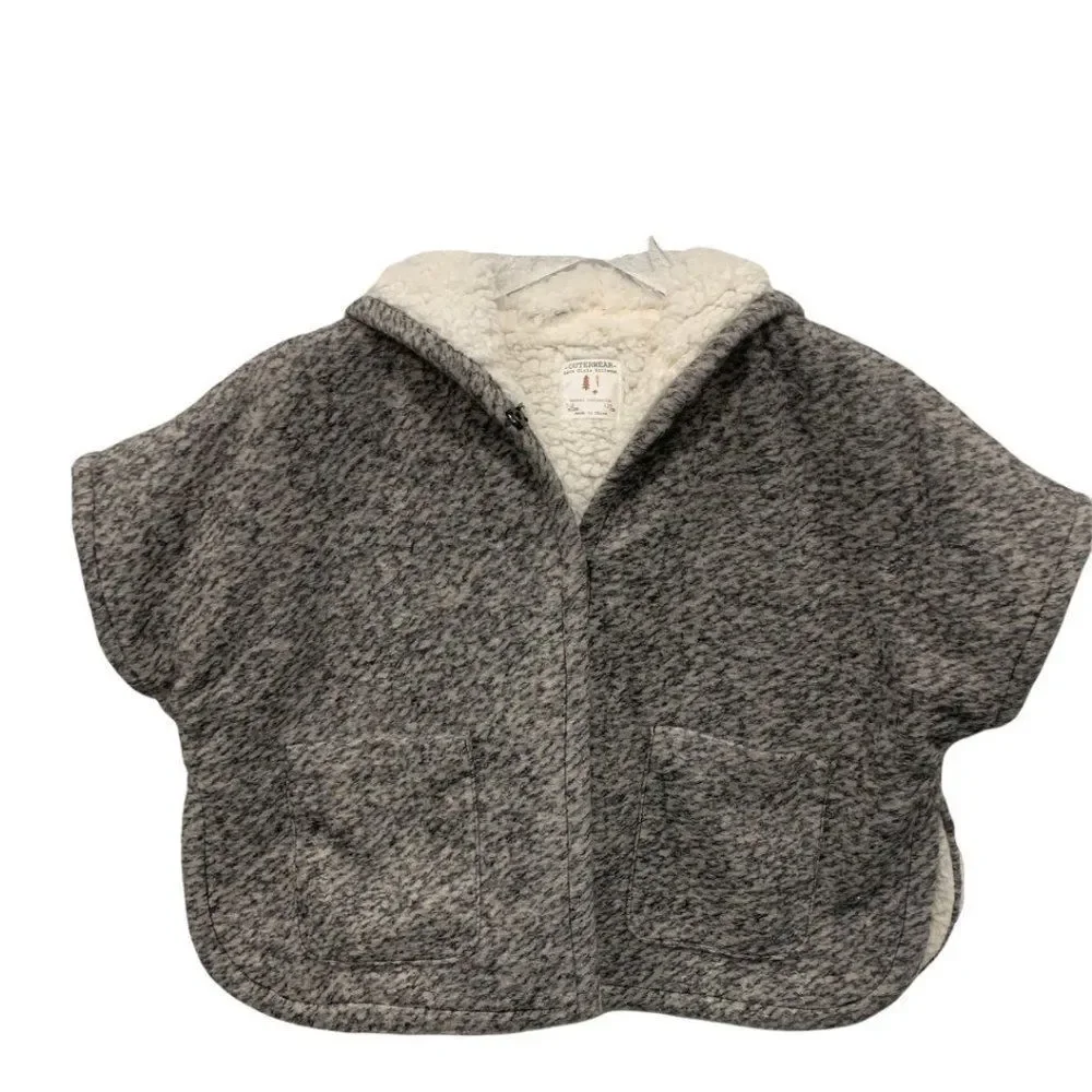 Zara Girls Outerwear Size 7-8 128 cm Hooded Poncho Gray Fleece Cozy Short Sleeve
